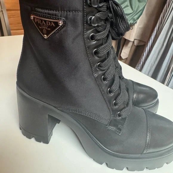 Prada Women's Brixxen Black Lace-Up Combat Boots - Picture 6 of 14